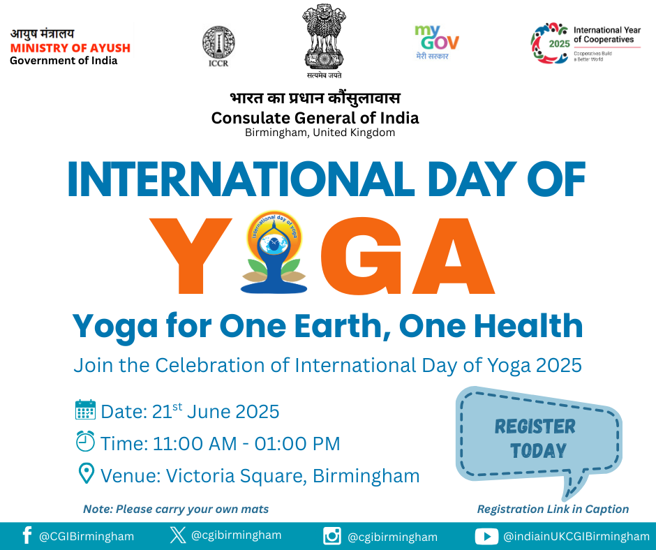 Grand Celebration Of The 11th International Day Of Yoga 2025 - 21st June, Victoria Square, Birmingham