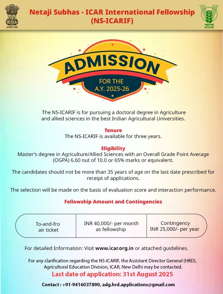 Netaji Subhas ICAR International Fellowship