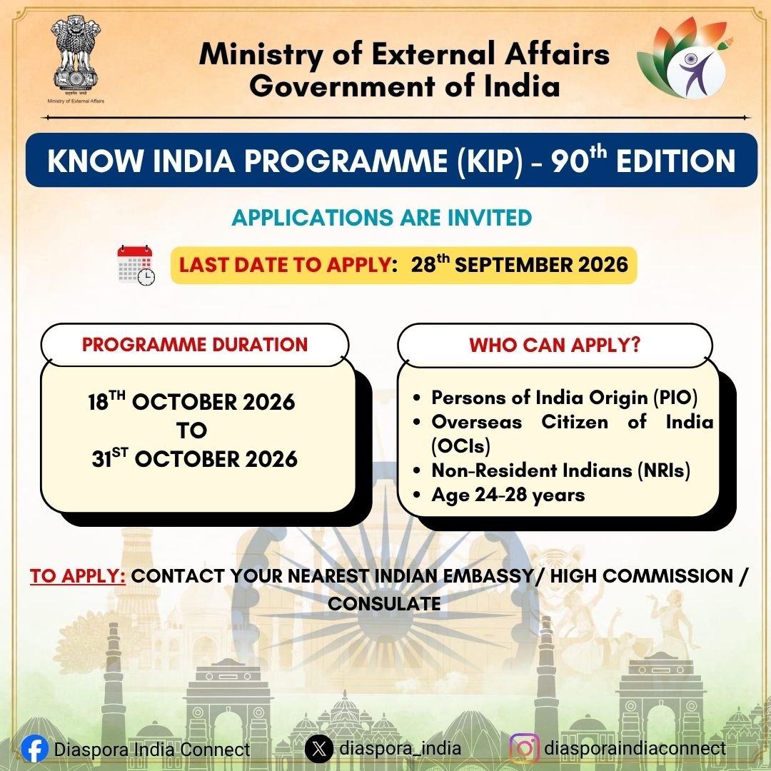 Applications OPEN for the 90th Know India Programme (KIP) 2026